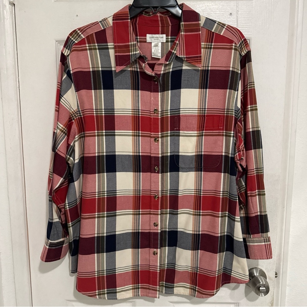 Vintage Jones New York Plaid Heavy Shirt - Red, Navy ,White Women 3XL